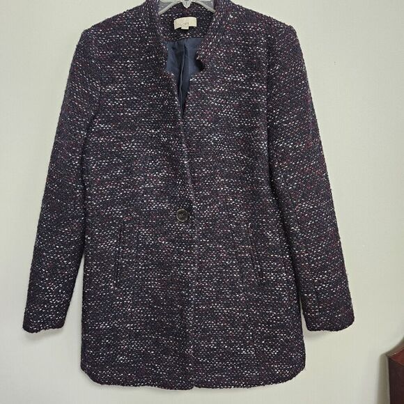 LOFT Jackets & Blazers - Loft Black & Red Woven Wool Blend Tweed Satin Lined Dress Coat Size Medium LNC